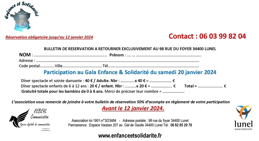 bon réservation Gala 2023