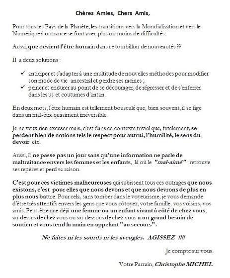 Enfance et solidarité-Gala 2017-Lettre de notre parrain