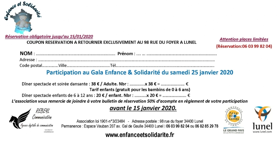 bon réservation Gala 2020