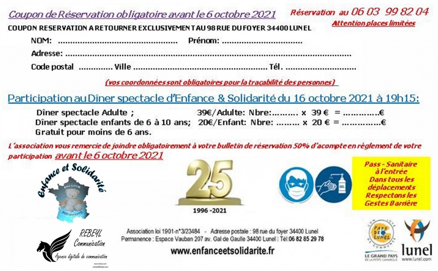 bon réservation Gala 2021